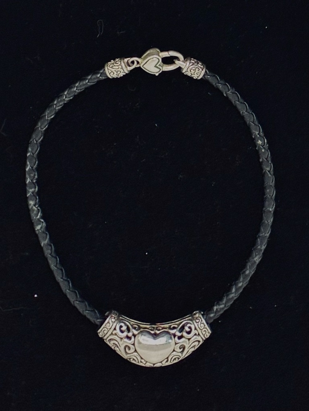 Brighton Black Braided Leather Necklace with Silver Heart Accent